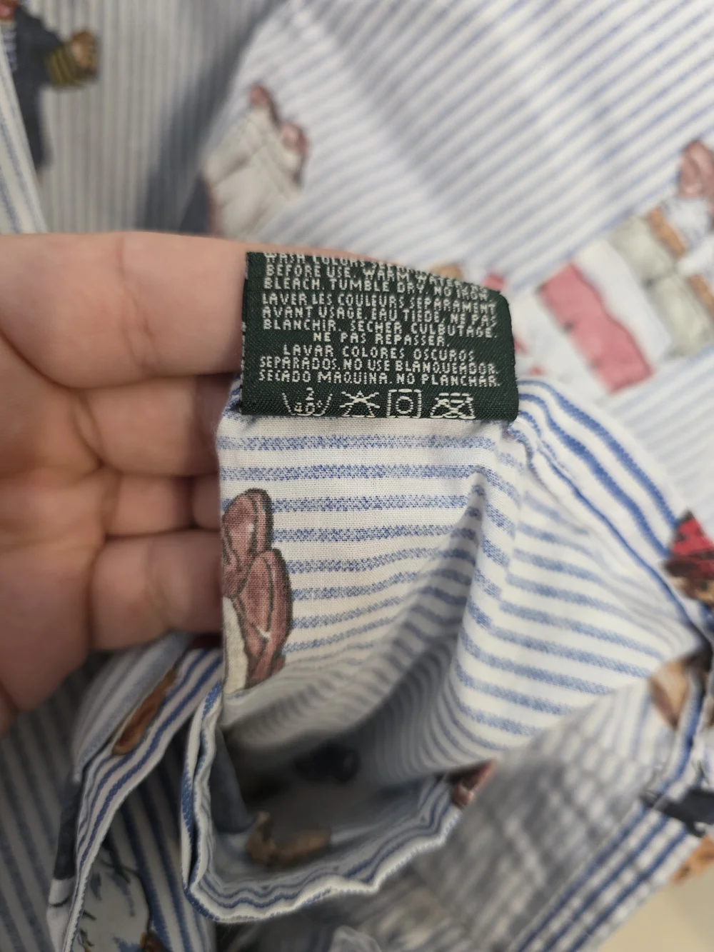 Ralph Lauren Pinstripe Teddy Bear Print Queen Flat Sheet